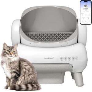 imageNeakasa M1 Lite OpenTop Self Cleaning Cat Litter Box Automatic Cat Litter Box with APP Control Safety Protection 1 Roll Waste BagPearl White