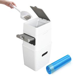 imageNeakasa PooGuard Litter Disposal Bin 92L Trash Can for Cat Litter Dog Waste ampamp Diapers with Viewing Window Wider Opening and 4Month Refill Bag GreyWhite