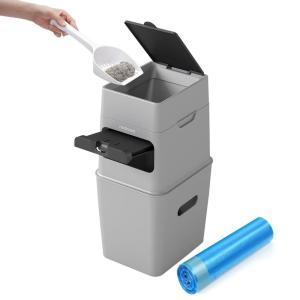 imageNeakasa PooGuard Litter Disposal Bin 92L Trash Can for Cat Litter Dog Waste ampamp Diapers with Viewing Window Wider Opening and 4Month Refill Bag GreyGrey